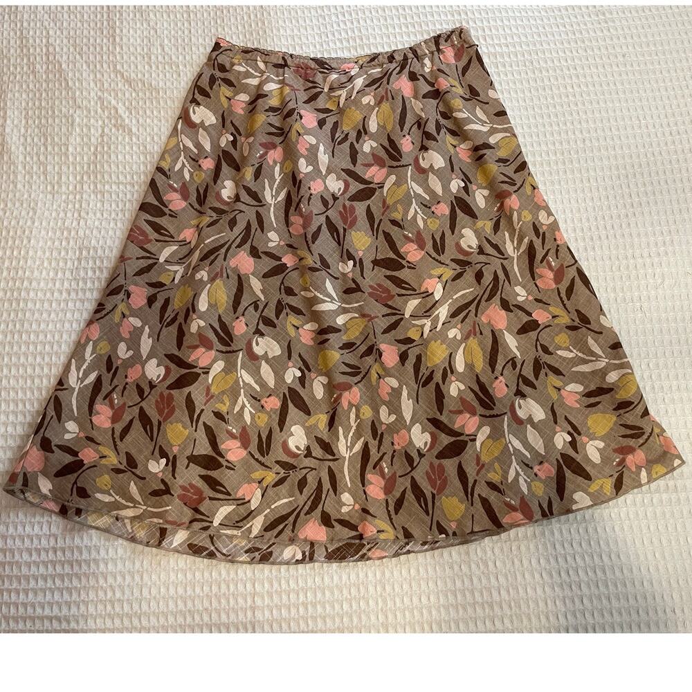 J. Jill 100% Cotton Beige Floral 90s Y2K Style Floral Knee Length Skirt XXSP
